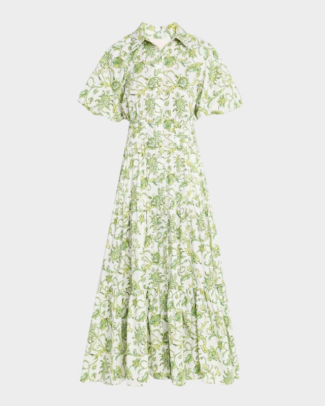 Maggio Ivy Paisley Puff-Sleeve Midi Dress